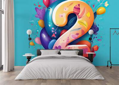 Counting Down: Colorful number 2 designs for birthdays and milestones Wall mural