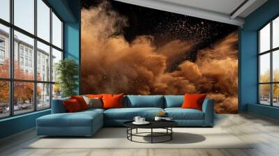 Dynamic cloud of dust and sand, capturing the intense motion and texture of a desert storm or a dirt road. Backgrounds depicting speed, movement of a vehicle stirring up the earth. Wall mural