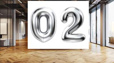 2024 silver balloons isolated on transparent background. 3D numbers illustration render. New year concept. Wall mural