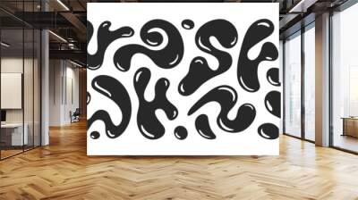 Liquid abstract organic blob shapes. Vector flat illustration. Black wavy bubbles and drops in trendy y2k style Wall mural