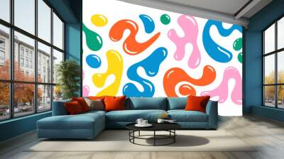 Liquid abstract organic blob shapes. Wavy bubbles and drops in trendy y2k style Wall mural