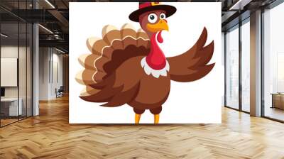 Turkey character in pilgrim hat. Cartoon illustration for Thanksgiving. Thanksgiving bird mascot isolated on solid background Wall mural