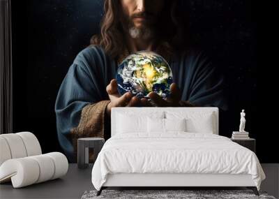 Jesus Christ holds the globe in his hands. Christianity, the divine creation of the Earth Wall mural