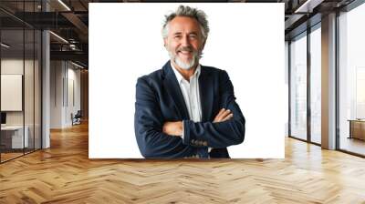 Middle-aged man with a beard and gray hair, wearing a navy blue blazer and white shirt, standing with arms crossed and smiling confidently. Transparent background png. Wall mural