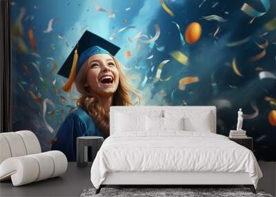 A girl student is a graduate of an educational institution at a celebration on the occasion of the completion of her studies. High school graduation Wall mural