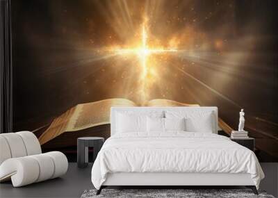 Bible with a cross on the background. Eternal book Wall mural