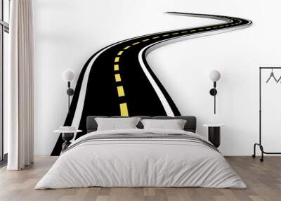 Leaving the highway, curved road with markings. 3D illustration on white Wall mural