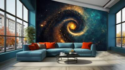 Abstract space background with golden spiral. Astrology and astronomy illustration. Golden ratio. Generative AI Wall mural