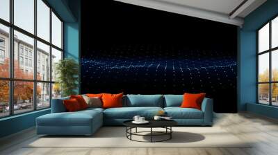 Vector abstract futuristic digital landscape with particles dots and stars on horizon. computer geometric digital connection Wall mural