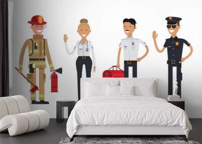 Firefighter, policeman and paramedic Wall mural