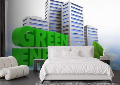 3d green sign with city Wall mural