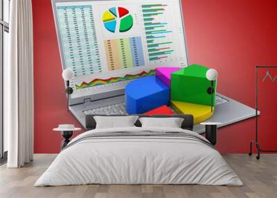 3d laptop and pie chart diagram Wall mural