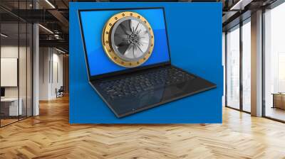 3d laptop computer and vault door Wall mural