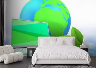 3d laptop computer with earth globe Wall mural