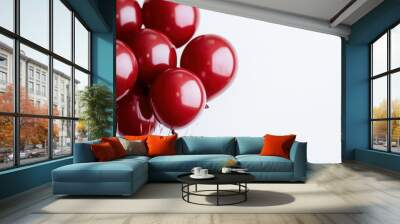 A detailed close-up of red balloons showing bright reflections and a shiny surface, capturing the vibrancy and festivity of balloons in a visually captivating manner. Wall mural