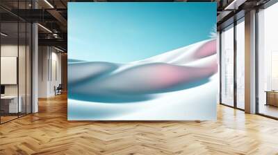 An artistic representation of snow-covered hills with sunlight creating beautiful shadows and a frosted bush adding to the natural beauty of the serene landscape. Wall mural