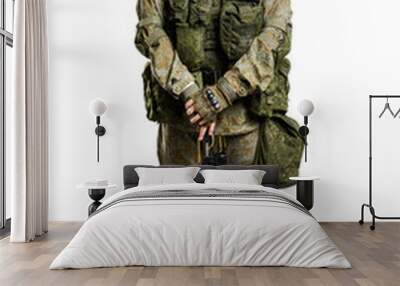 Male Russian officer in mechanized infantry uniform isolated with clipping path on white background.
 Wall mural