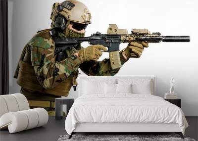 us marine corps soldier with rifle. shot in studio. isolated with clipping on white background. Wall mural