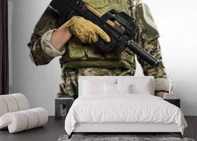 US marine corps soldier with weapon. Shot in studio. isolated with clipping on white background.
 Wall mural