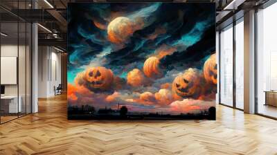 Spooky halloween pumpkin sky concept art illustration Wall mural