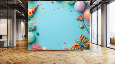 Colorful Party Decor with Balloons and Treats Wall mural