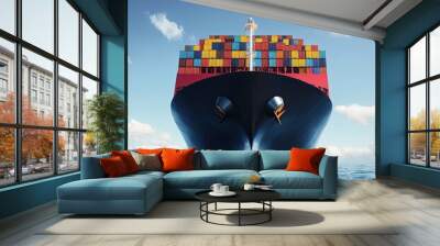 Container Ship in Calm Waters with Colorful Cargo Wall mural