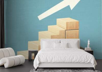 Growth Strategy with Stacked Blocks and Upward Arrow Wall mural