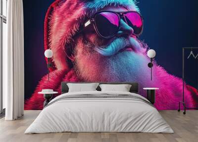 Stylish Santa Claus with Sunglasses in Neon Colors Wall mural