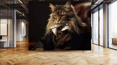 portrait of noble Maine coon cat dressed in Victorian era clothes, vintage fashion portrait of anthropomorphic animal Wall mural