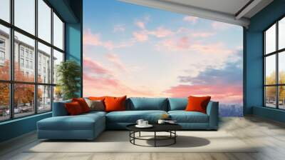 City of Dreams: Wide Format Illustration of Tokyo-like Sky at Late Dusk, a Heavenly Sunset Over the Urban Horizon Wall mural