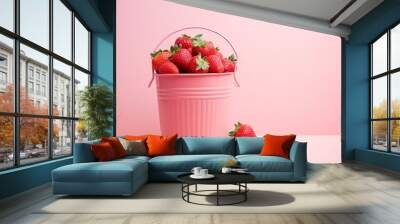 Delicious Strawberry Delight on White and Pink Background Wall mural