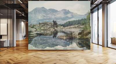 Moutain natural landscape with clouds and daylight Wall mural