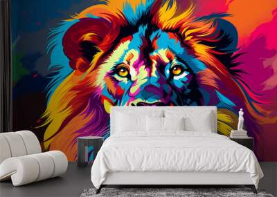 Pop Art Majesty: Creative Colorful Lion King Head with Soft Mane Wall mural