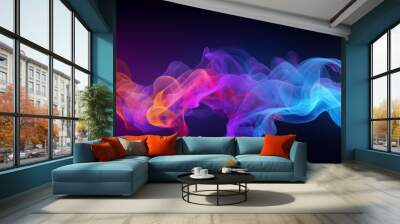 Vibrant Neon Mist: Panoramic View on a Black Background Wall mural