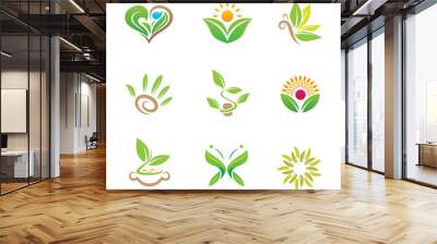 World green nature landscape symbol and logo template vector set Wall mural