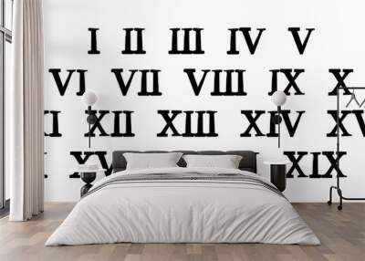 Set of roman numerals, from 1 to 20. Vector isolated on white background. Wall mural