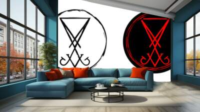 Sigil of Lucifer icon, sticker or t-shirt print design illustration in Goth style isolated on white background. Vector EPS 10 Wall mural