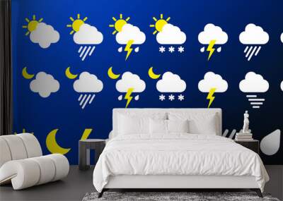 Weather icons set. Modern pictograms forecast design apps. Trendy flat style vector illustration isolated on background. EPS 10 Wall mural