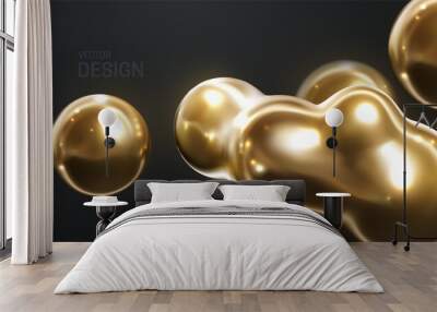 abstract 3d background with flowing gold spheres. Wall mural