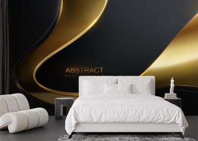 Abstract background with black and golden wavy layers. Wall mural