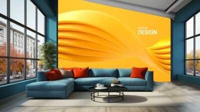 Abstract wave isolated on yellow background. Vector 3d illustration. Plastic flowing ribbons. Colorful flowing shape. Smooth streaming object. Minimal decoration element for design Wall mural