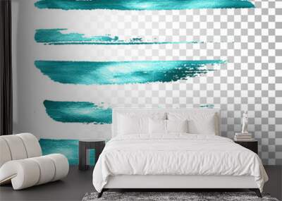 Azure metallic paint brush stroke set. Wall mural