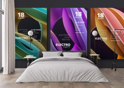 Electronic music festival ad posters. Modern club banner. Electro party invitation. Vector illustration. Abstract dynamic layered paper shapes. Dance music event cover. Design template Wall mural