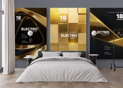 Electronic music festival ads poster set. Modern club electro party invitation. Wall mural