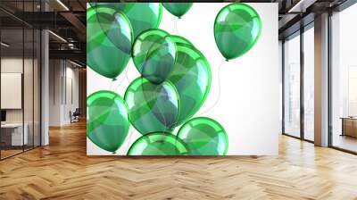 holiday background with flying green balloons Wall mural