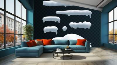 Vector set of snow caps, snowball and snowdrift Wall mural