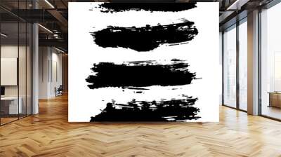 Black brush stroke set isolated on white background. Trendy brush stroke for black ink paint, grunge splash, dirt banner, watercolor design and dirty texture. Creative art concept, vector illustration Wall mural