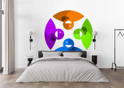 colourful simple flat logo icon of four people figure performing rotation position in complete circle with shadow suitable for team work group joint venture cooperation company Wall mural