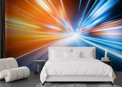 abstract background with blue and orange blurred bokeh lights speed effect Wall mural