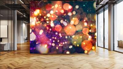 Bokeh background of de focused glittering lights, Christmas background pattern concept. Vintage Magic Background Wall mural